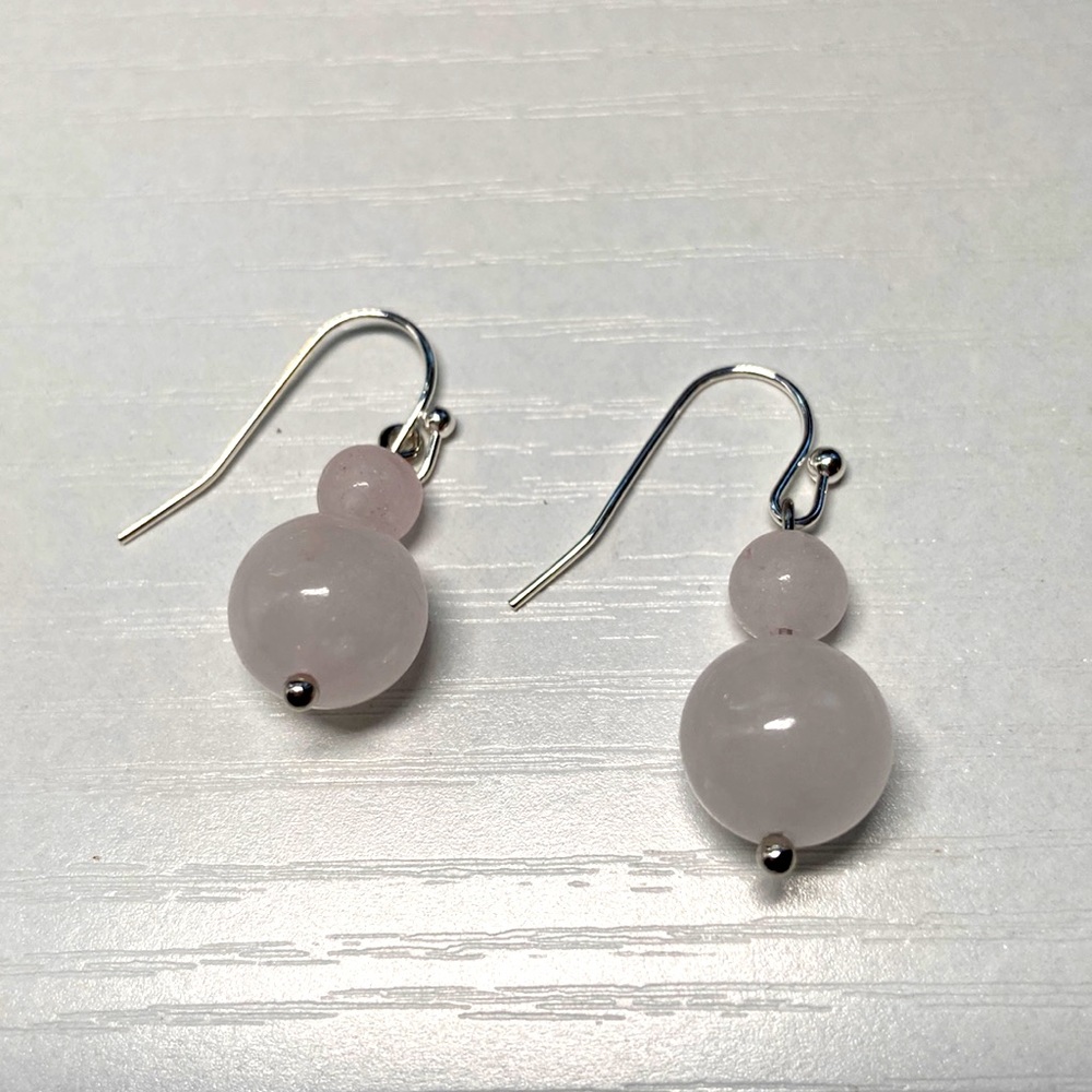 Handmade rose quartz earrings.